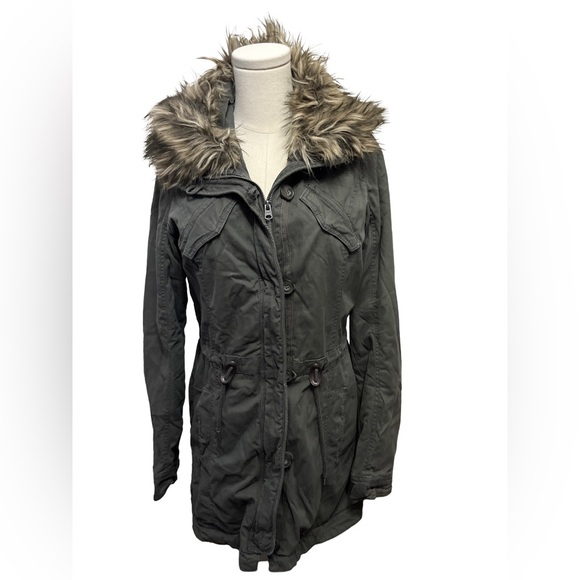 Abercrombie & Fitch olive green utility faux fur lined coat - Medium - Picture 2 of 7